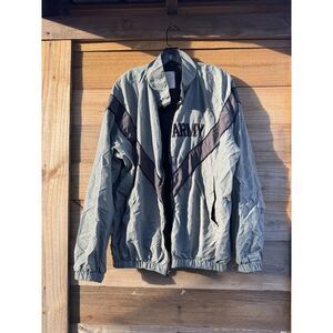 US Army IPFU Jacket Mens Small/long  Gray Physical Fitness Uniform Reflective PT